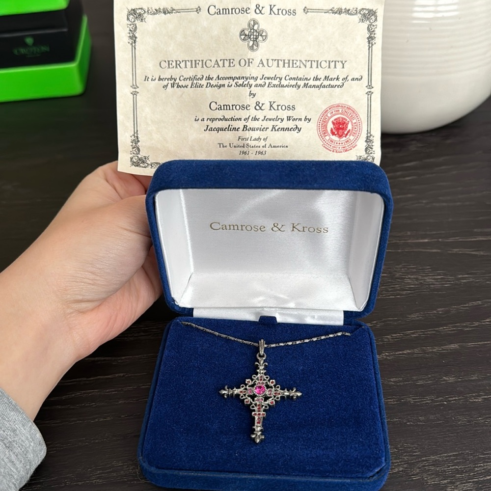 Camrose & Kross Jacqueline Bouvier Kennedy Fleur De Lis Cross Necklace